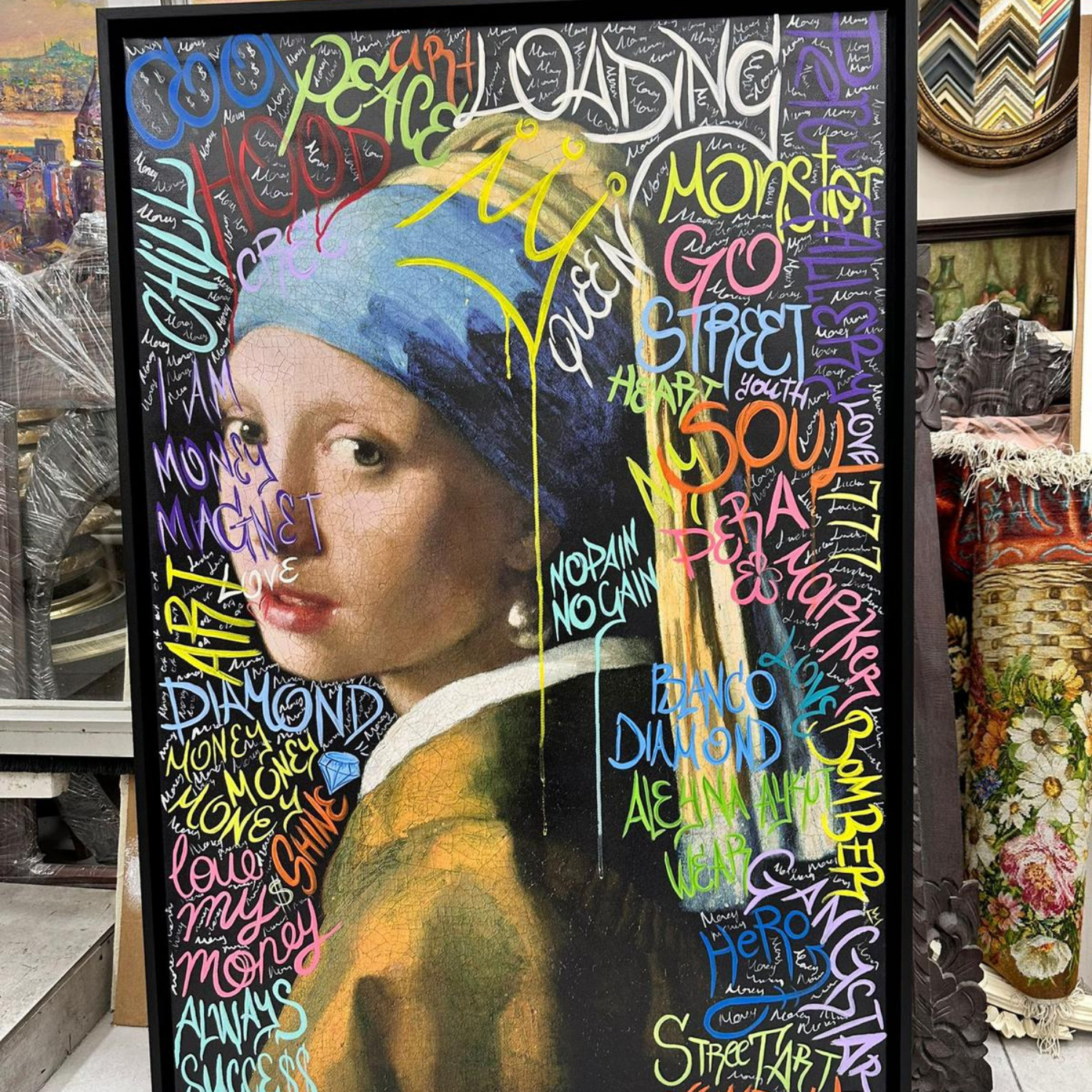 İnci Küpeli Kız Street Art Tablo