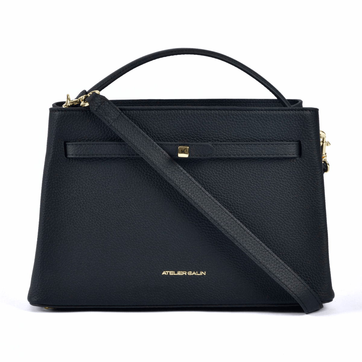 Atelier Galin Cube Lock Bag Black Gold siyah deri çanta
