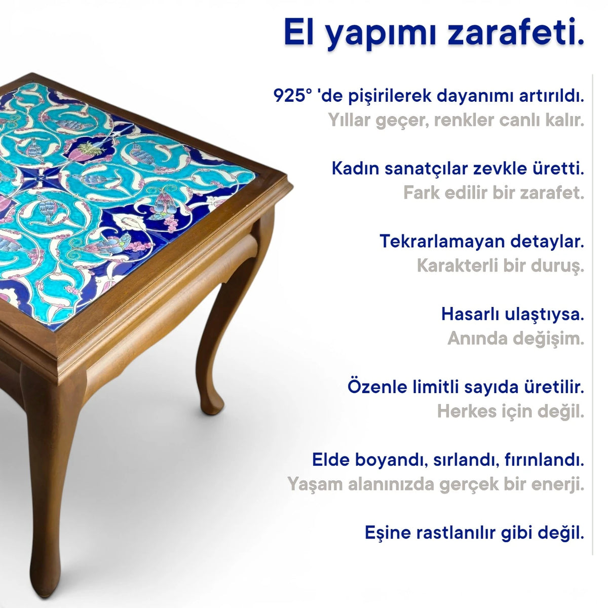 Wilson Cennet Kuşu Ahşap Çini Sehpa