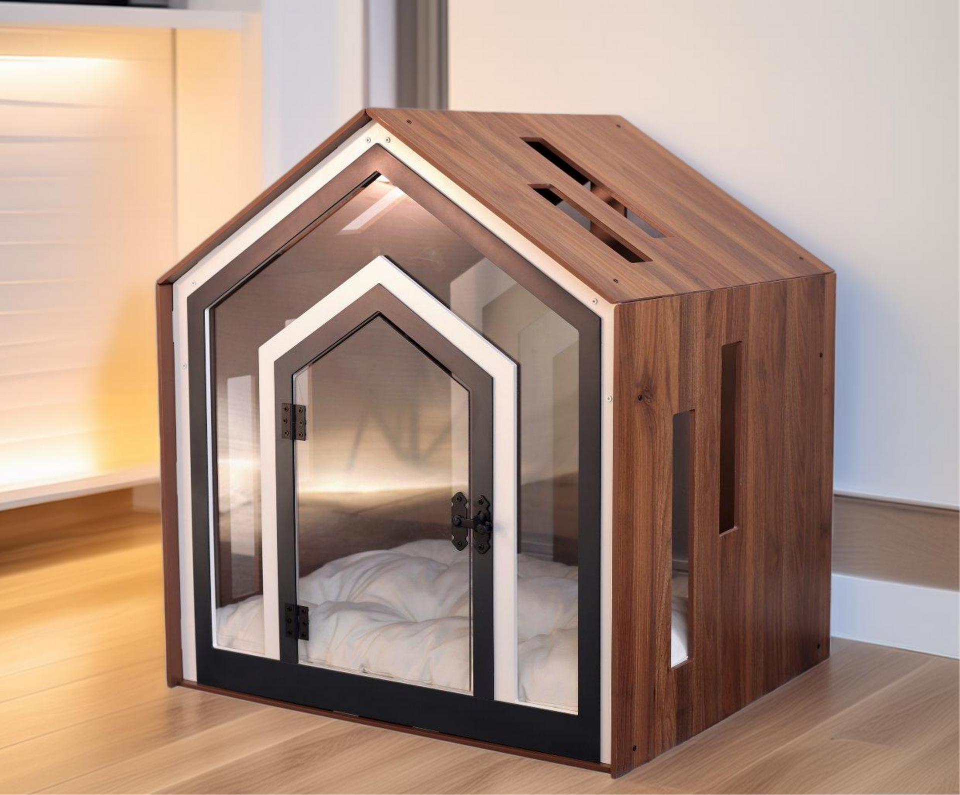 Lotus ORT Ceviz (Mid Walnut) modern köpek evi önden görünüm
