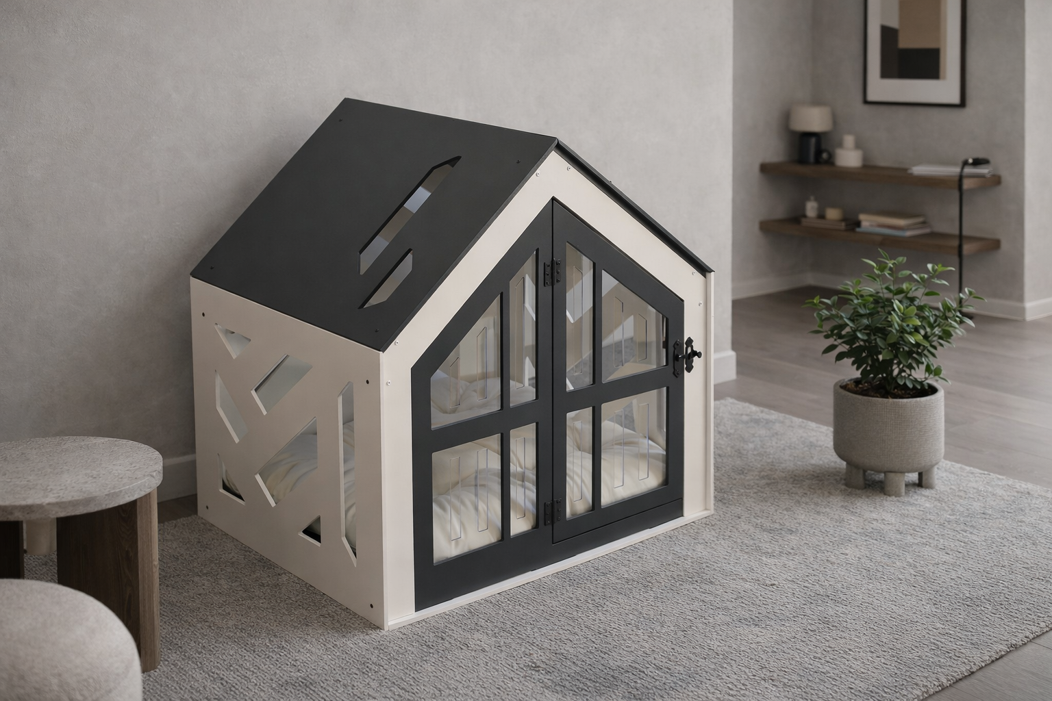 Lotus Sb Siyah Beyaz köpek evi - alternatif görünüm