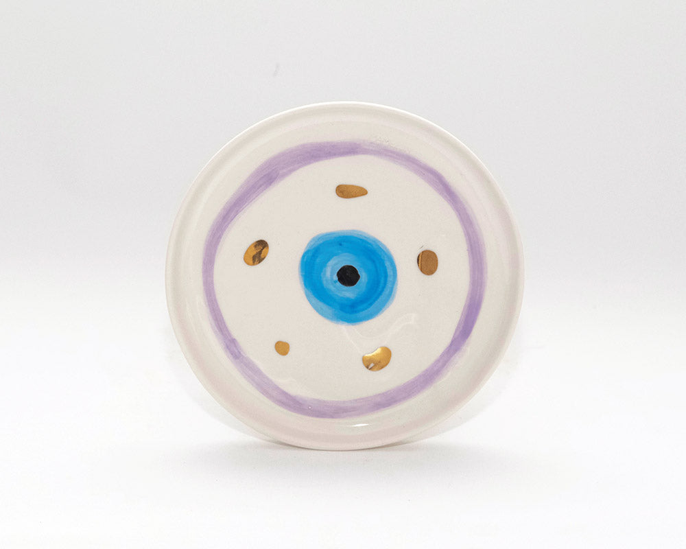 Mor Nazar Boncuğu Desenli Altın Dekorlu Stoneware Tabak v2 - 1