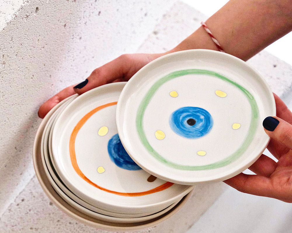 Yeşil Nazar Boncuğu Desenli Altın Dekorlu Stoneware Tabak v2 - 1