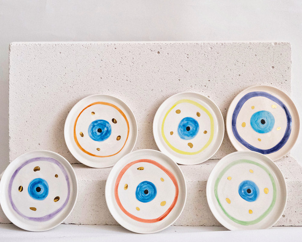 Nazar Boncuğu Desenli Altın Dekorlu Stoneware Altılı Tabak Seti v2 - 2