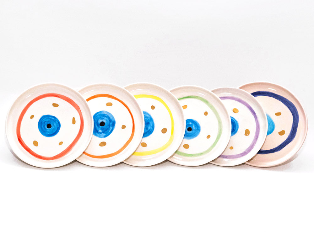 Nazar Boncuğu Desenli Altın Dekorlu Stoneware Altılı Tabak Seti v2 - 3