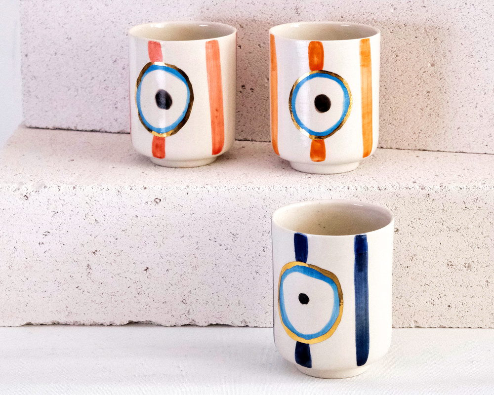 Nazar Boncuğu Desenli Altın Dekorlu Stoneware Altılı Bardak Seti - 5