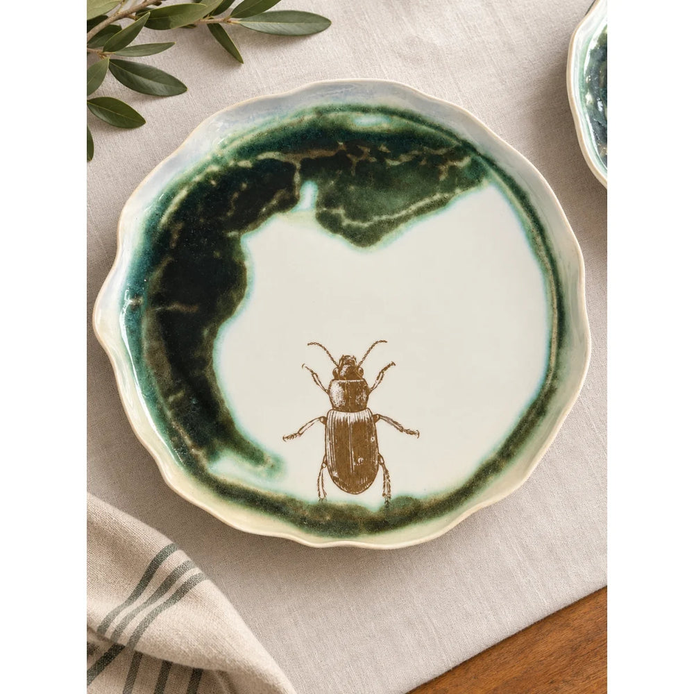 Altın Böcekli Porselen Tabak - Mamezon Ceramics