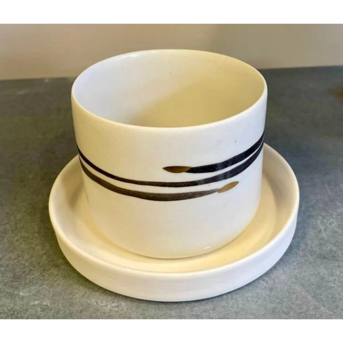 Çizgili Porselen Bardak Ve Tabağı - Mamezon Ceramics görsel 3
