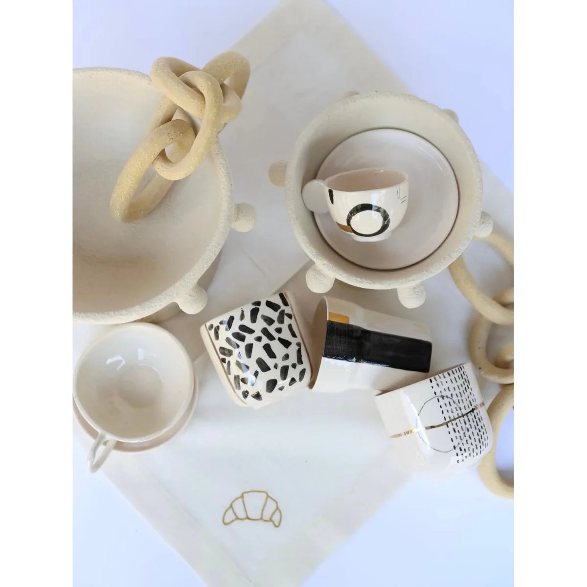 Fırça Desenli Altın Dekorlu Porselen Bardak - Mamezon Ceramics görsel 3