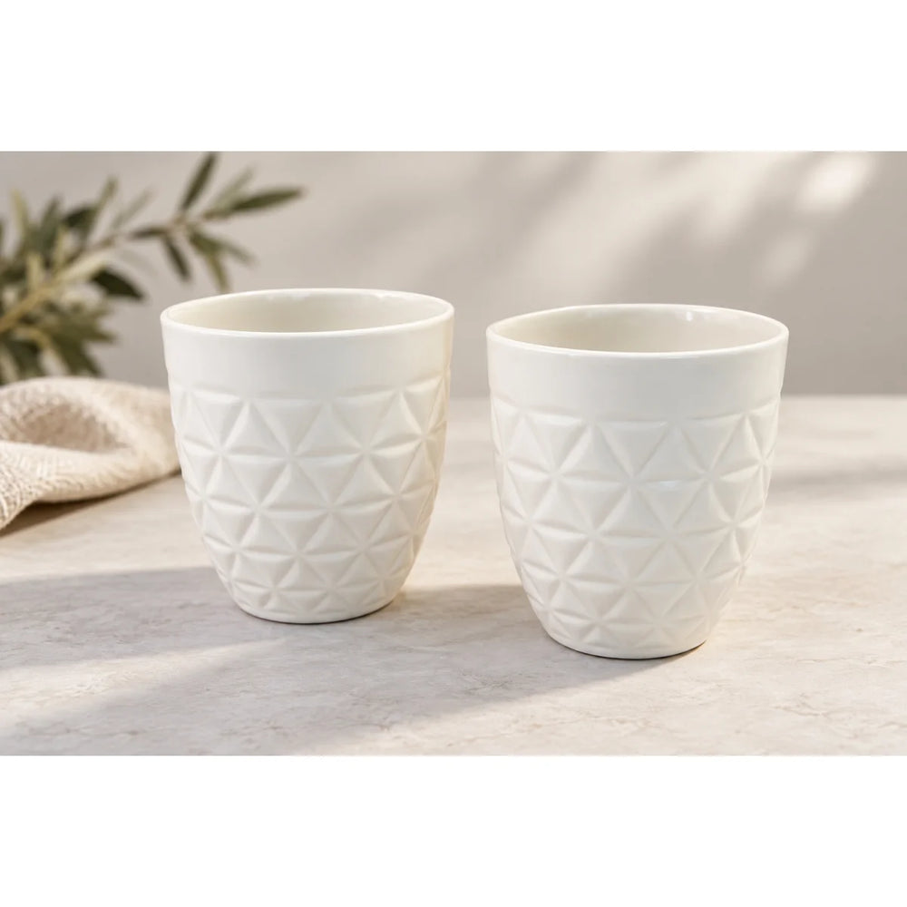 Üçgen Dokulu Porselen Kupa - Mamezon Ceramics