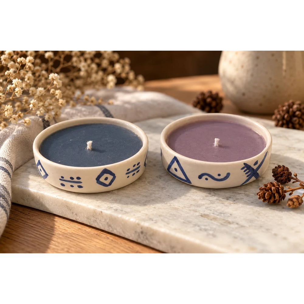El Yapımı Seramik İkili Soya Mum Seti - Mamezon Ceramics