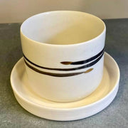 Çizgili Porselen Bardak Ve Tabağı - Mamezon Ceramics