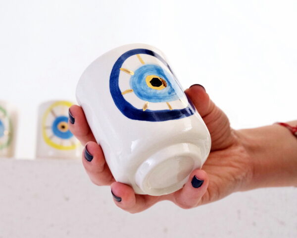 Mavi Nazar Boncuğu Desenli Altın Dekorlu Stoneware Bardak v2