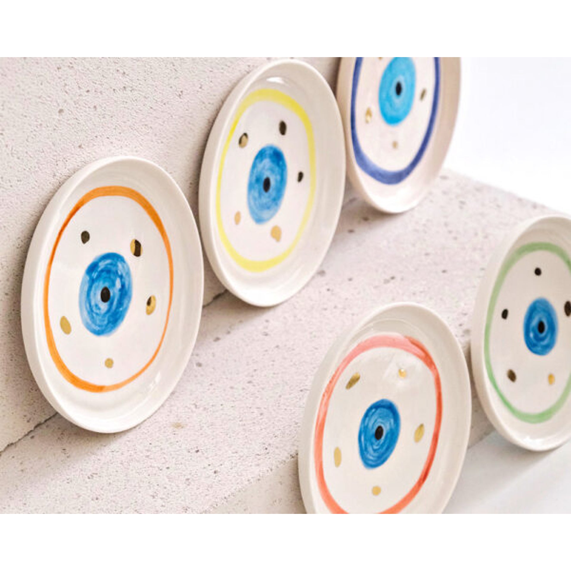 Nazar Boncuğu Desenli Altın Dekorlu Stoneware Altılı Tabak Seti v2