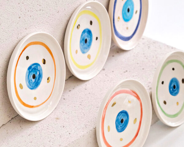 Nazar Boncuğu Desenli Altın Dekorlu Stoneware Altılı Tabak Seti v2