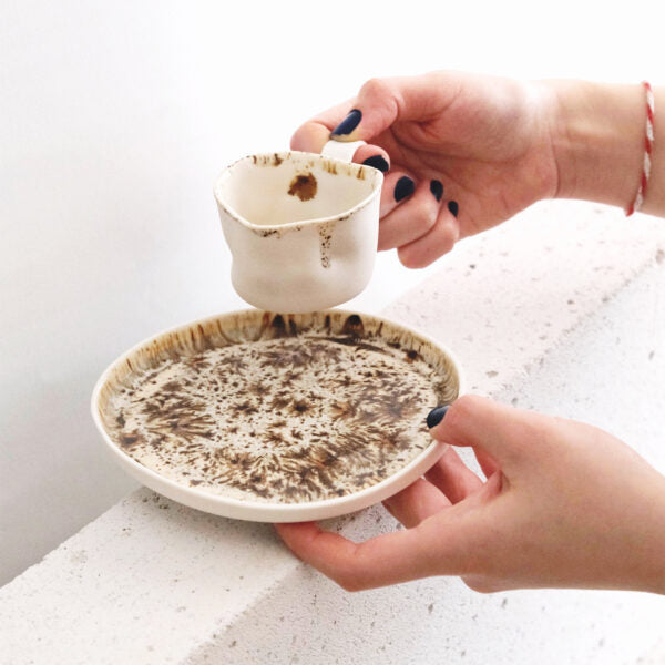 Mamezon Ceramics el yapımı Telve desenli stoneware fincan seti