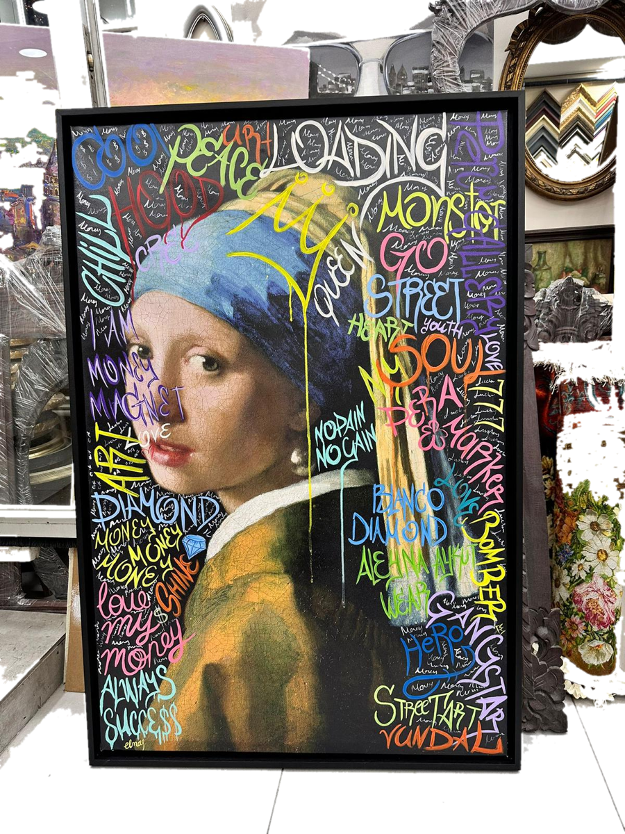 Drag&Drop transparent product image - İnci Küpeli Kız Street Art Tablo