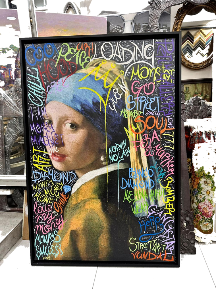 Drag&Drop transparent product image - İnci Küpeli Kız Street Art Tablo